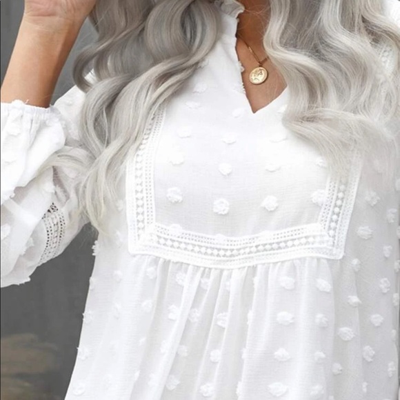 Lace Trim Swiss Dot Blouse - Picture 3 of 5